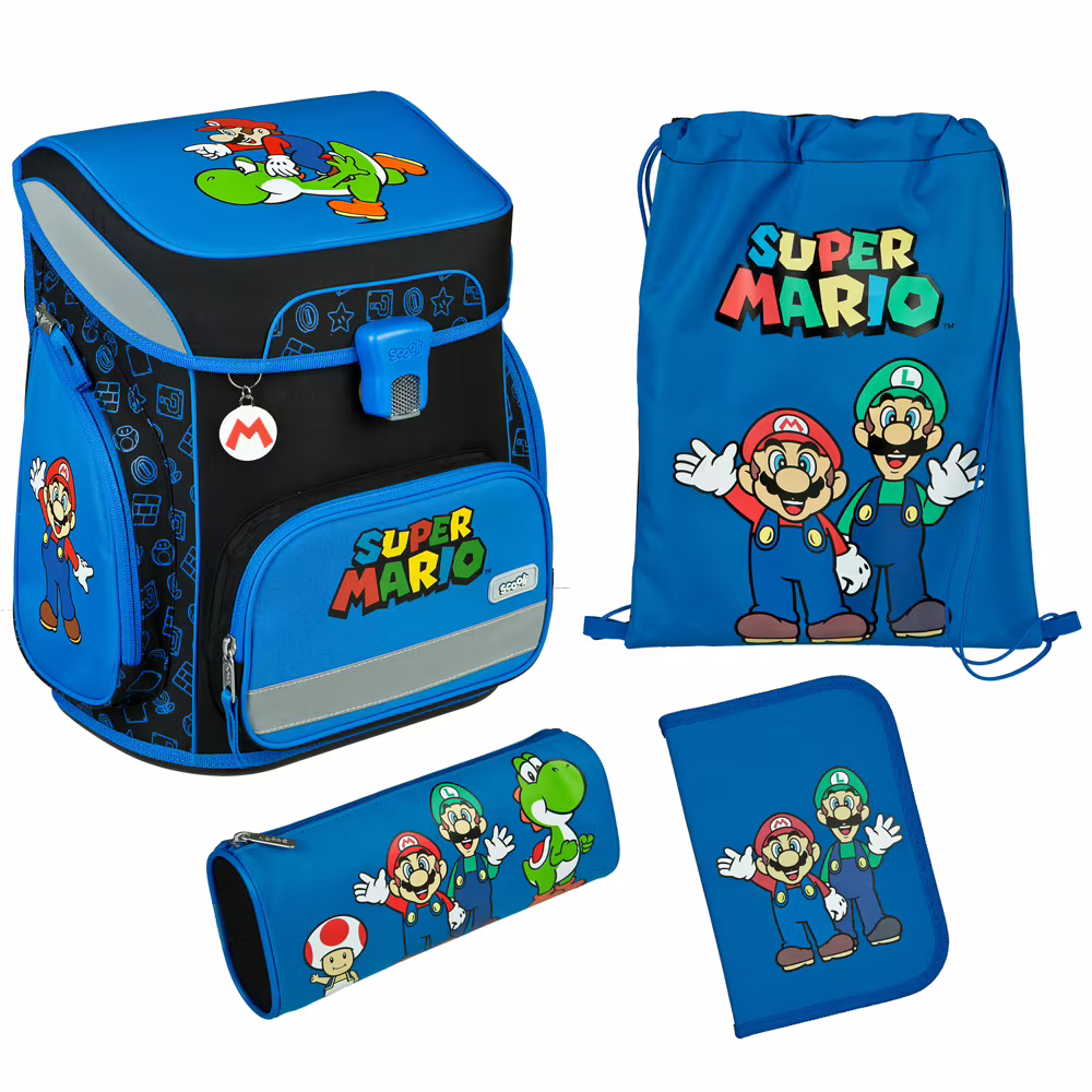 Bộ cặp sách Scooli EasyFit 5 món họa tiết Super Mario 2025